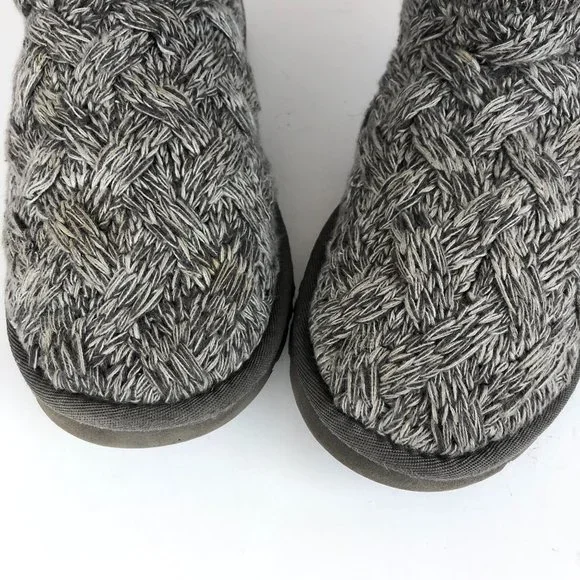 UGG Women's Size 9 Isla Grey Cable Knit Sweater Lace-Up Ankle Booties Boots - Picture 5 of 12